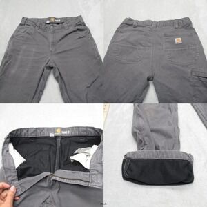 Carhartt‎ Pants Mens 32x31 Gray Rugged Flex Flannel Lined Dungaree Canvas Cargo